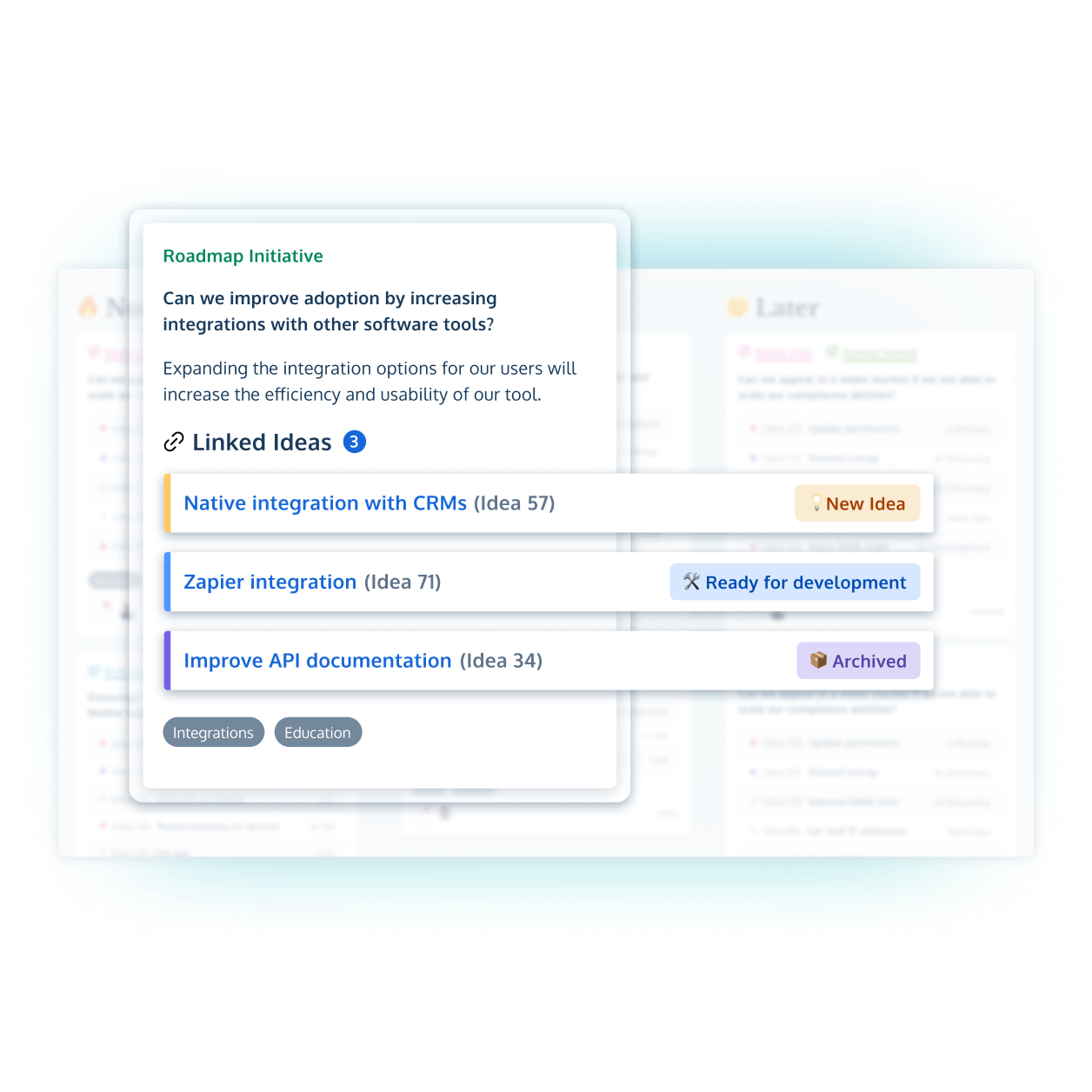 A product roadmap initiative card in 查澳洲幸运10开奖结果的网址 product management software