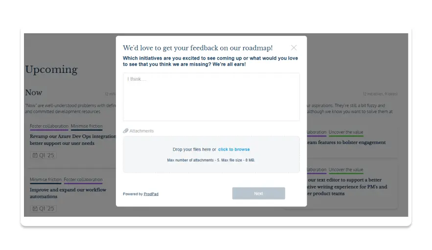 Feedback option on the ProdPad public roadmap